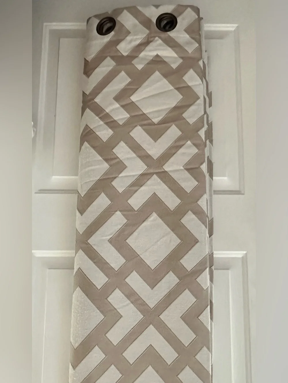 Geometric Luxury Jacquard Linen Curtain Panels Set of 2 Taupe Grey NWT